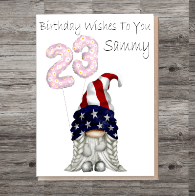 USA Gnome Age Birthday Card, Card for 23rd Birthday, USA Card